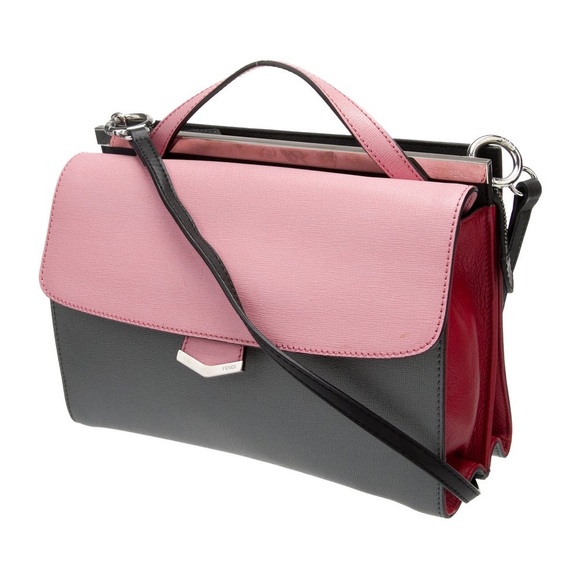 Fendi Handbags - FENDI✨Demi Jour Top Handle Bag✨Pink Grey Red Leather✨Saffiano Satchel Crossbody